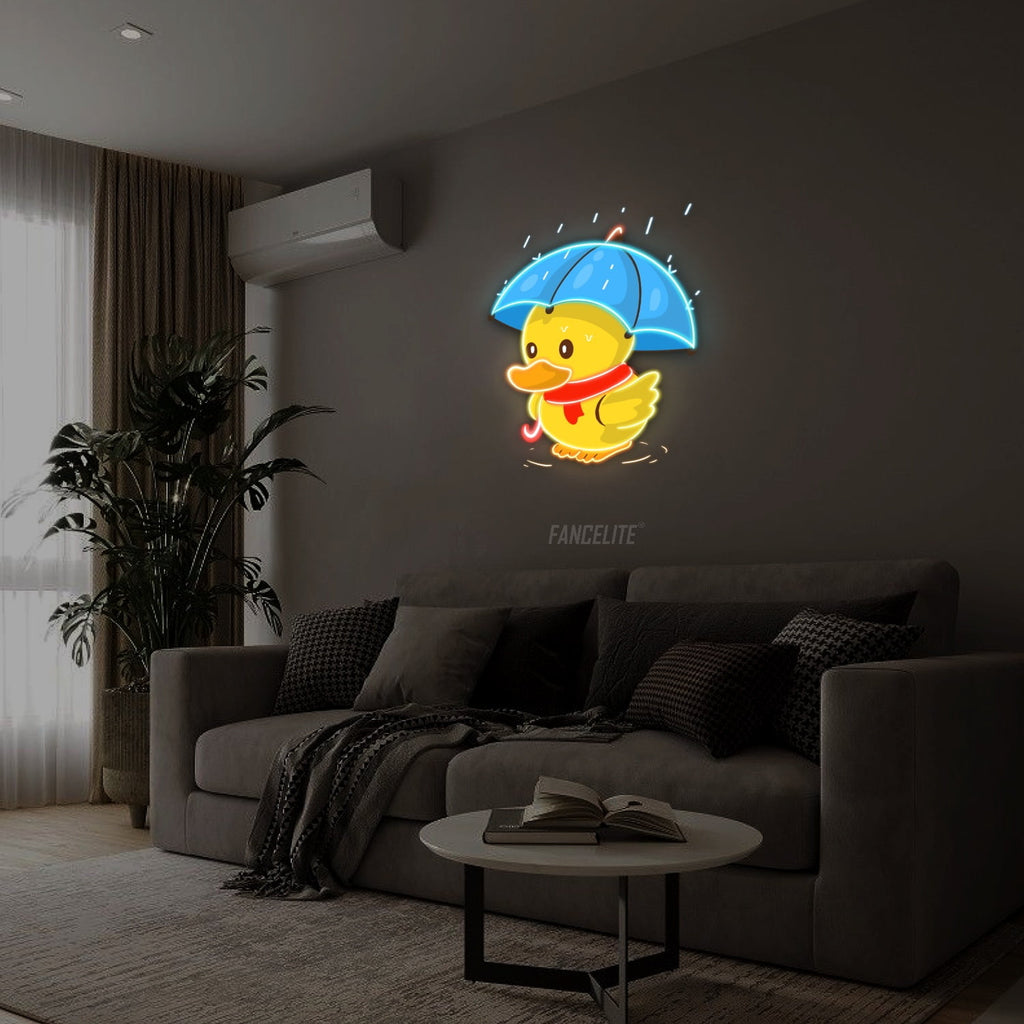 Cute Duck On A Rainy Day UV Printed Neon Sign