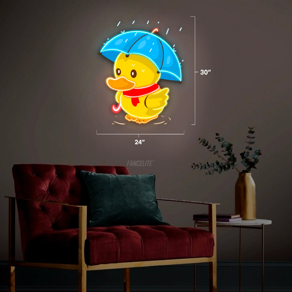 Cute Duck On A Rainy Day UV Printed Neon Sign