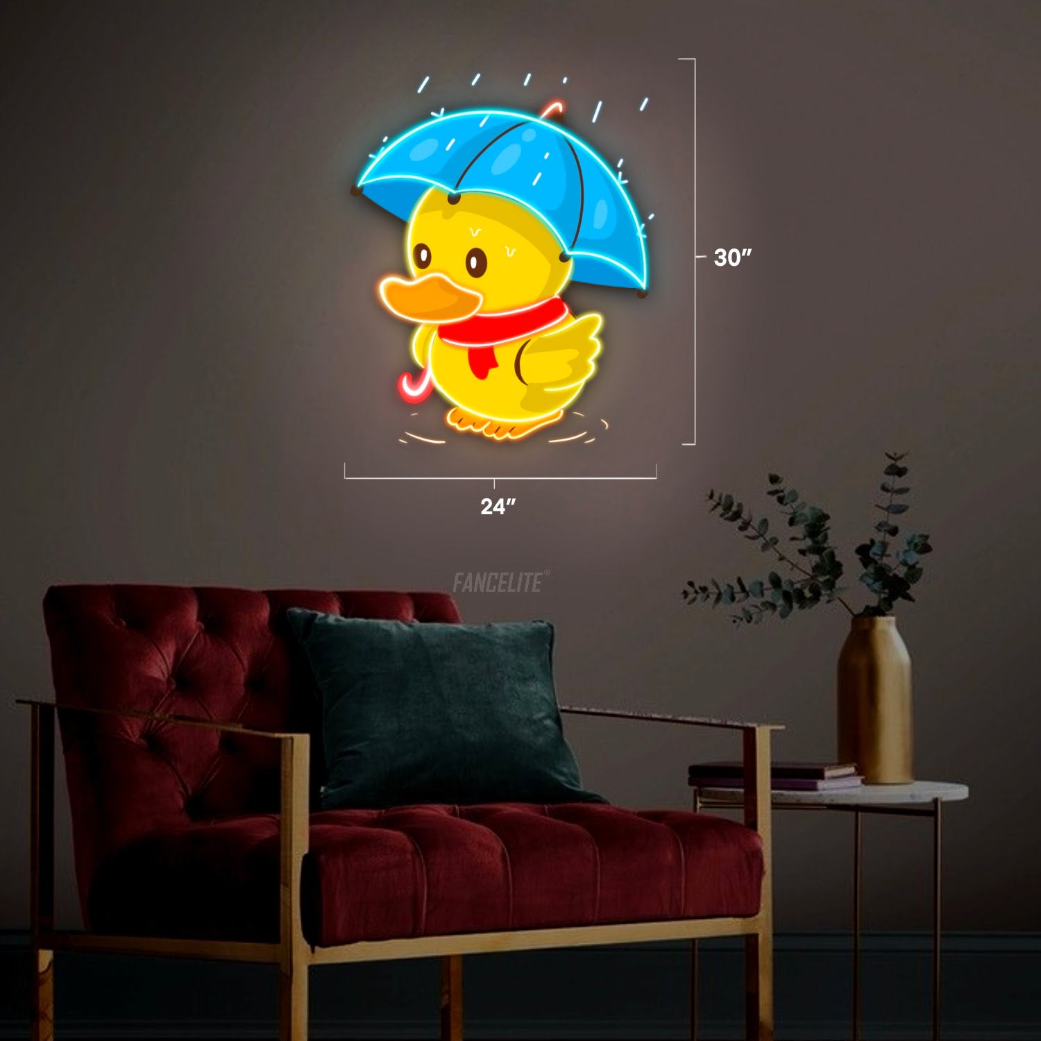 Cute Duck On A Rainy Day UV Printed Neon Sign