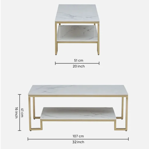 Luxury Metal Coffee Table with Brass Finish & Porcelain Top - Image 4