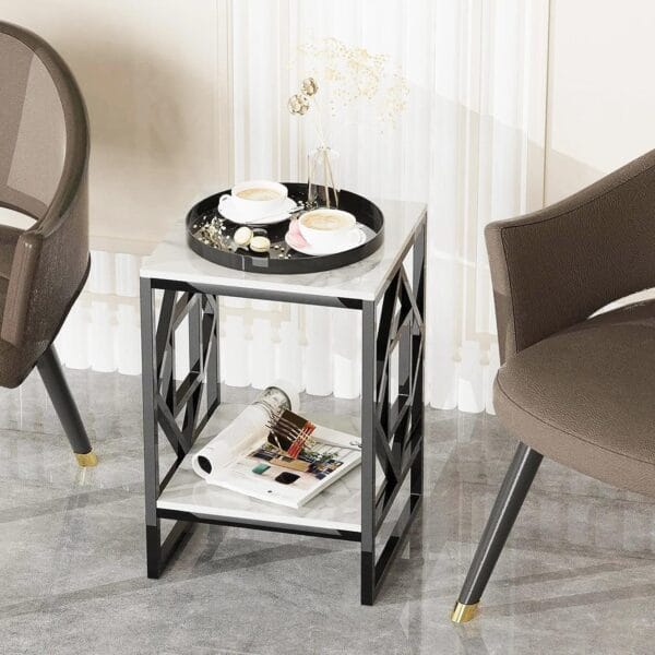 Modern 2-Tier Square Designer Side Table - Image 3