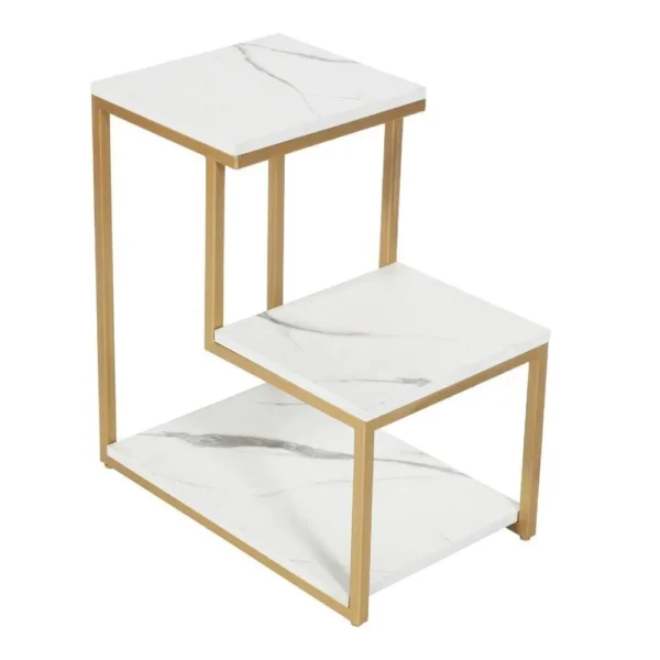 Modern 3-Tier Side Table with Golden Metal Frame & Storage Shelves - Image 7