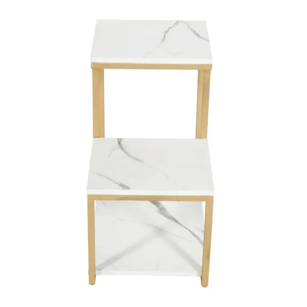 Modern 3-Tier Side Table with Golden Metal Frame & Storage Shelves - Image 6