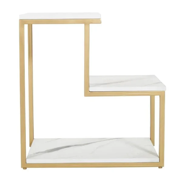 Modern 3-Tier Side Table with Golden Metal Frame & Storage Shelves - Image 5