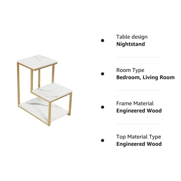 Modern 3-Tier Side Table with Golden Metal Frame & Storage Shelves - Image 4