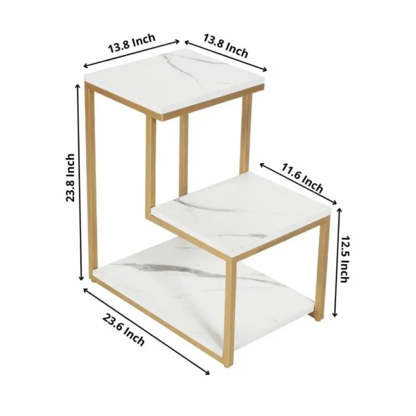 Modern 3-Tier Side Table with Golden Metal Frame & Storage Shelves - Image 3