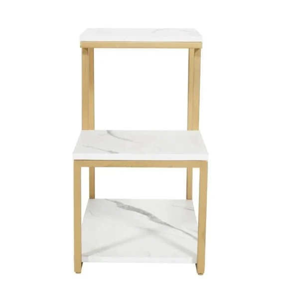 Modern 3-Tier Side Table with Golden Metal Frame & Storage Shelves - Image 2