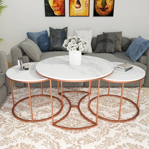 Luxury Copper Nesting Coffee Tables – 3-Piece Set