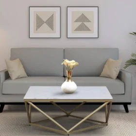 Square Coffee Table with Gold Finish Base & Marble Top