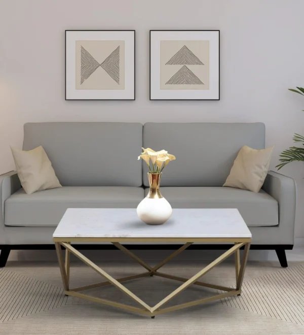 Square Coffee Table with Gold Finish Base & Marble Top