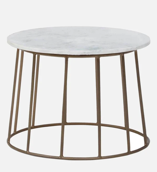 Round Coffee Table with Brass Finish & Elegant Marble Top - Image 2