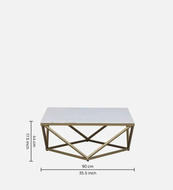 Square Coffee Table with Gold Finish Base & Marble Top - Image 2