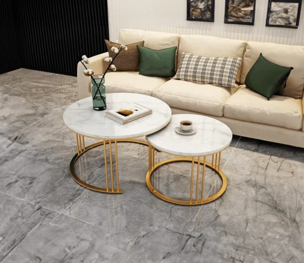 Modern Classic Tethered Iron Coffee Table Duo - Image 2