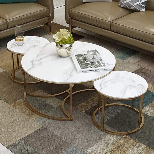 Luxury Golden Nesting Trio Tables – Designer 3-Piece Set