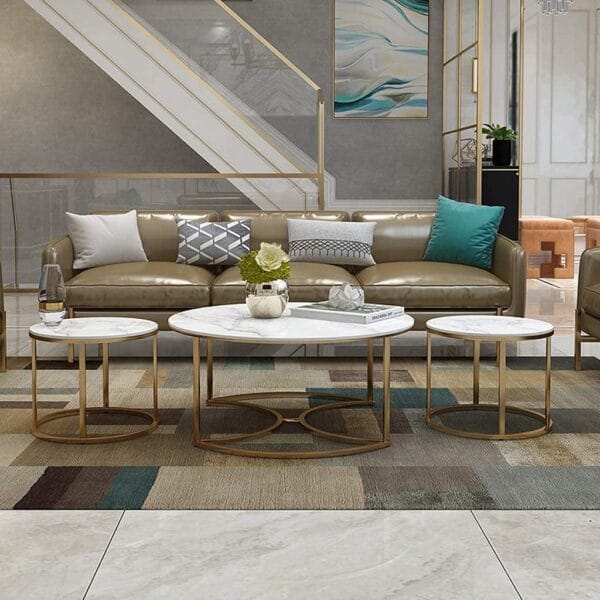 Luxury Golden Nesting Trio Tables – Designer 3-Piece Set - Image 5