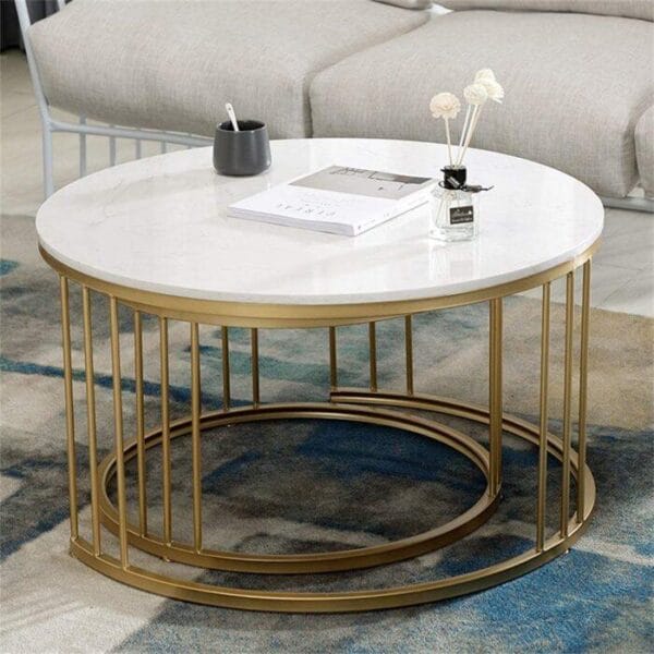 Premium Classic Tethered Metallic Coffee Table Duo - Image 5
