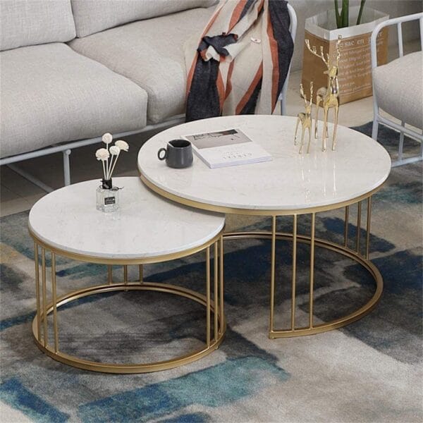 Premium Classic Tethered Metallic Coffee Table Duo