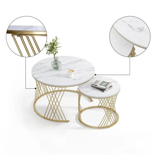 Modern Round Coffee Table with Faux Marble Top - Image 2