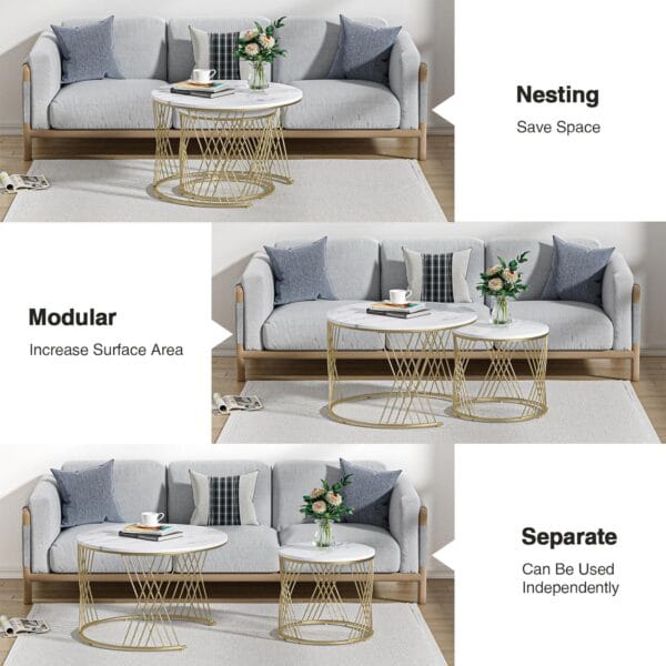 Modern Round Coffee Table with Faux Marble Top - Image 3