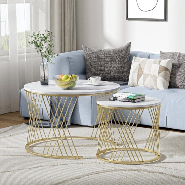 Modern Round Coffee Table with Faux Marble Top - Image 4