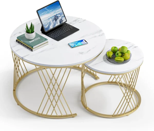 Modern Round Coffee Table with Faux Marble Top - Image 6