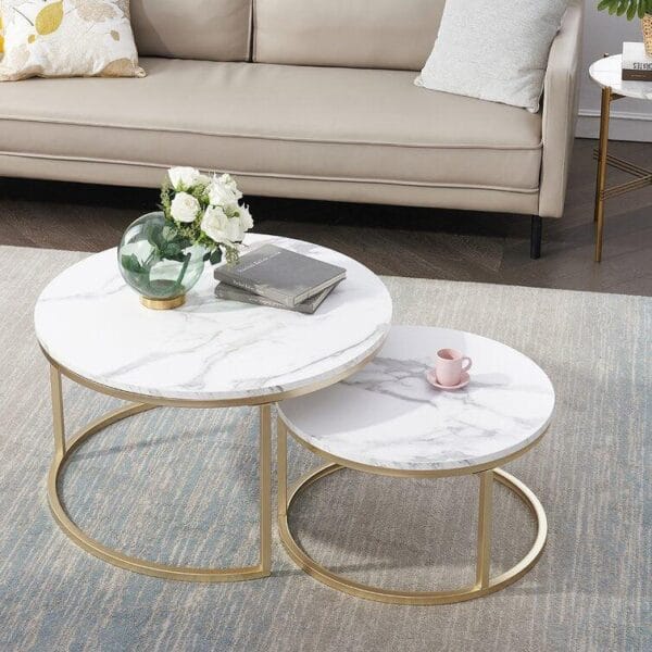 Classic Tethered Metallic Coffee Table Duo – Set of 2