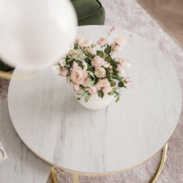 Chic Round White Marble Coffee Tables with Iron Bases – Set of 2 - Image 2