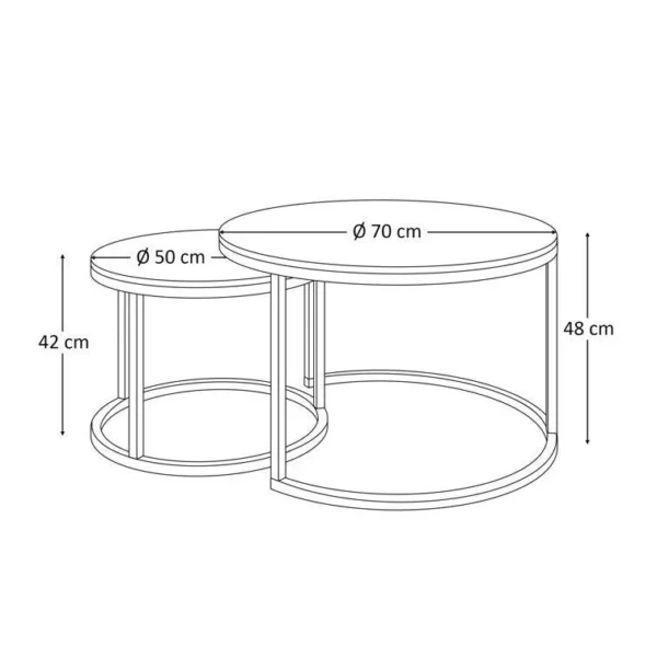 Elegant Round Black Marble Coffee Tables with Iron Bases – Set of 2 - Image 4