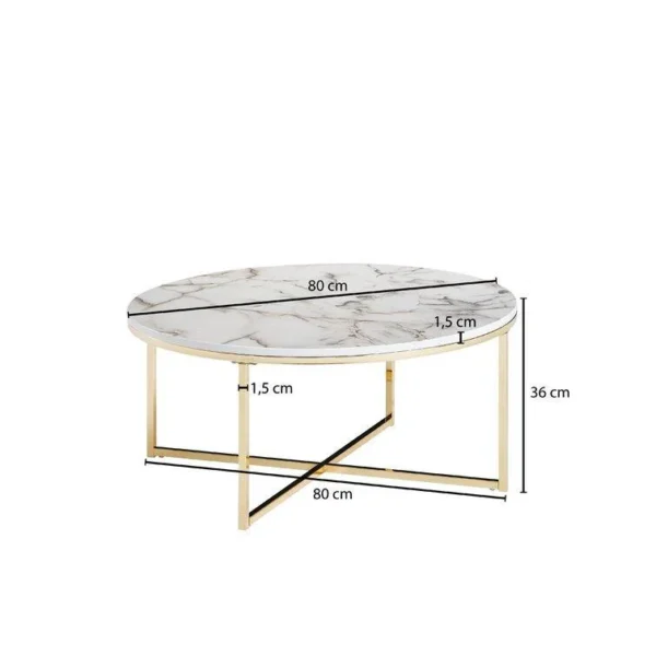 Elegant Round White Marble Coffee Tables with Sturdy Iron Stands - Image 6