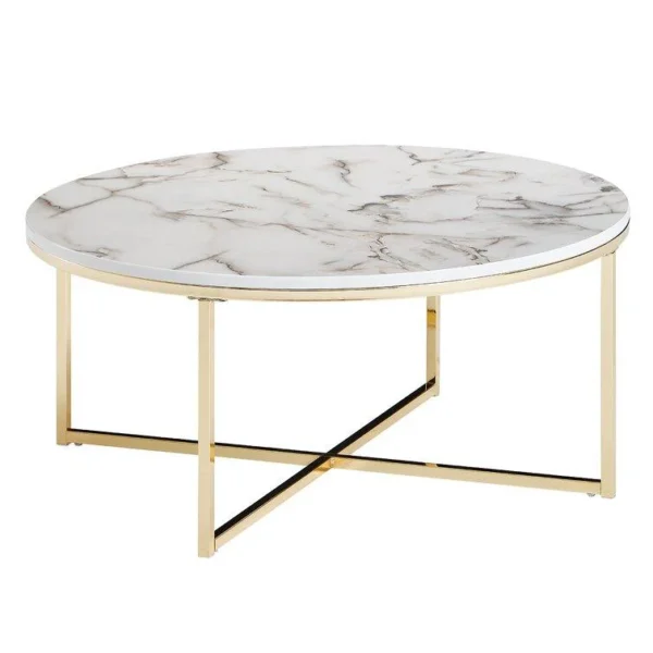 Elegant Round White Marble Coffee Tables with Sturdy Iron Stands - Image 5
