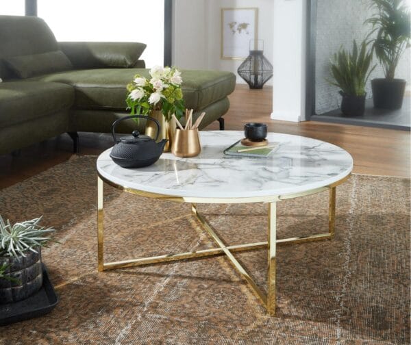 Elegant Round White Marble Coffee Tables with Sturdy Iron Stands