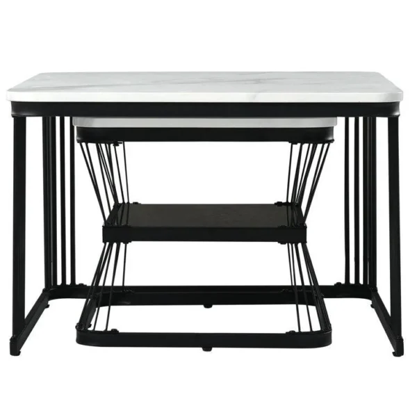 Classic White Marble Duo Tables with Metallic Tethered Detailing - Image 5