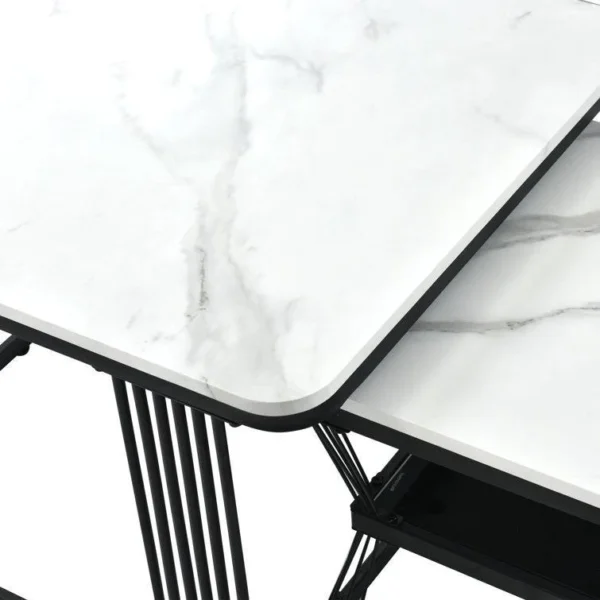 Classic White Marble Duo Tables with Metallic Tethered Detailing - Image 4