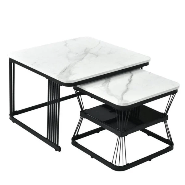Classic White Marble Duo Tables with Metallic Tethered Detailing - Image 3