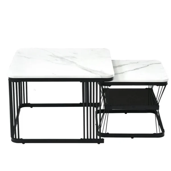 Classic White Marble Duo Tables with Metallic Tethered Detailing - Image 2