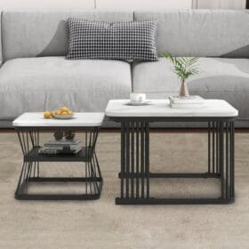 Classic White Marble Duo Tables with Metallic Tethered Detailing