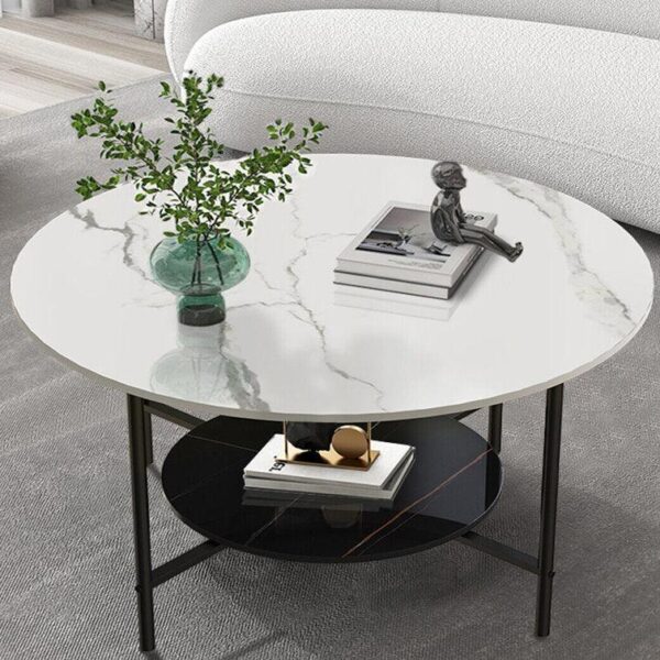 Elegant Two-Tier Round Marble Coffee Table with Sturdy 4-Leg Base - Image 3