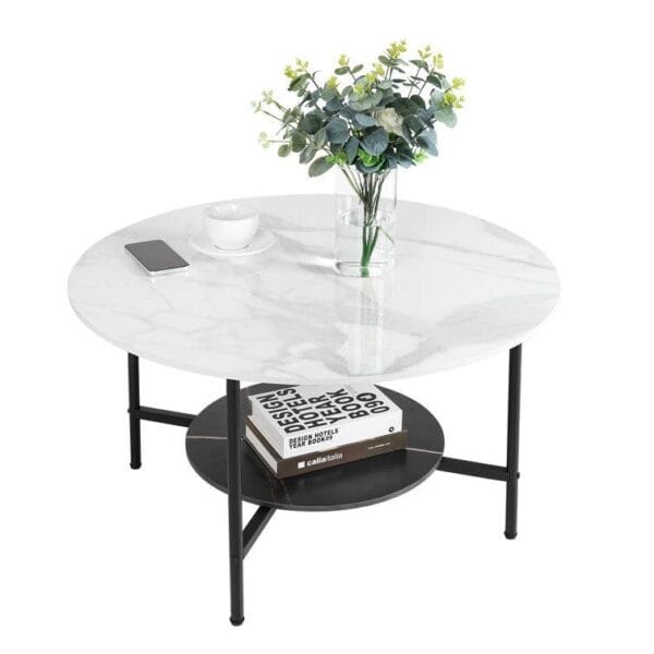 Elegant Two-Tier Round Marble Coffee Table with Sturdy 4-Leg Base - Image 2