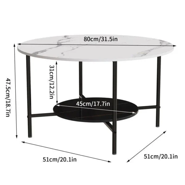 Elegant Two-Tier Round Marble Coffee Table with Sturdy 4-Leg Base - Image 6