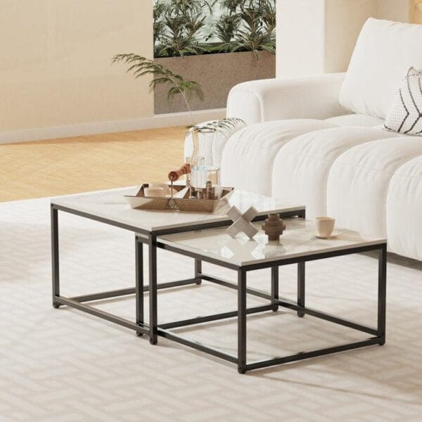 Modern Tethered Metallic Square Nesting Tables – Set of 2 - Image 2