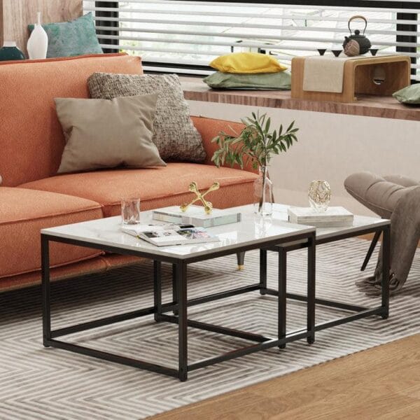 Modern Tethered Metallic Square Nesting Tables – Set of 2