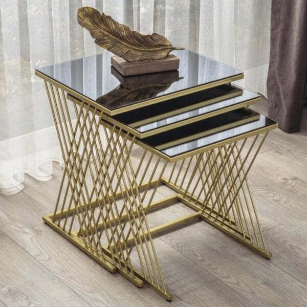 Set of 3 Gold Wire-Style Nesting Tables – Modern & Chic - Image 4