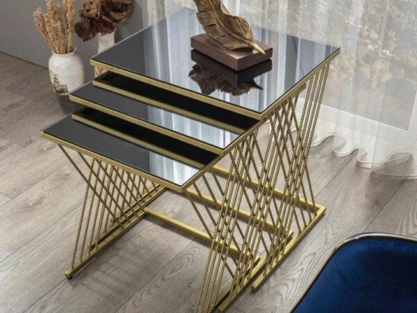 Set of 3 Gold Wire-Style Nesting Tables – Modern & Chic - Image 2