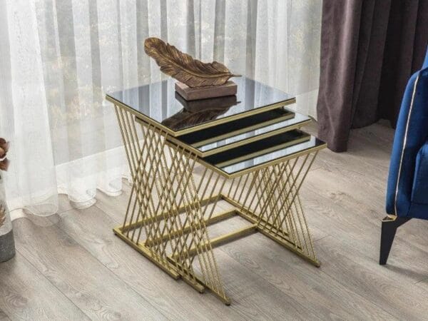 Set of 3 Gold Wire-Style Nesting Tables – Modern & Chic
