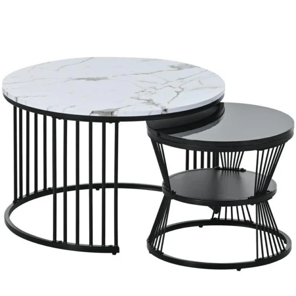 Elegant Set of 2 Round Nesting Coffee Tables - Image 4