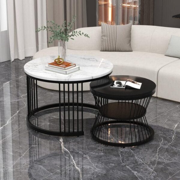 Elegant Set of 2 Round Nesting Coffee Tables