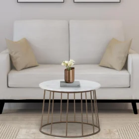 Round Coffee Table with Brass Finish & Elegant Marble Top