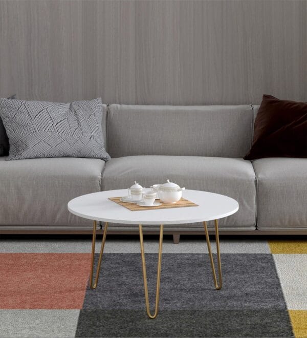 Modern Coffee Table in Gold & White Metal Finish