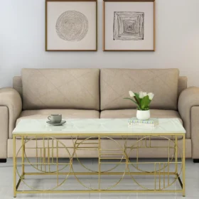 Elegant Coffee Table with Porcelain Top & Matte Gold Finish