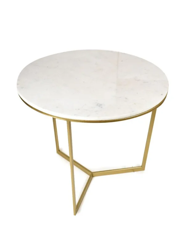 Elegant Round Coffee Table with Gold & White Finish - Image 3